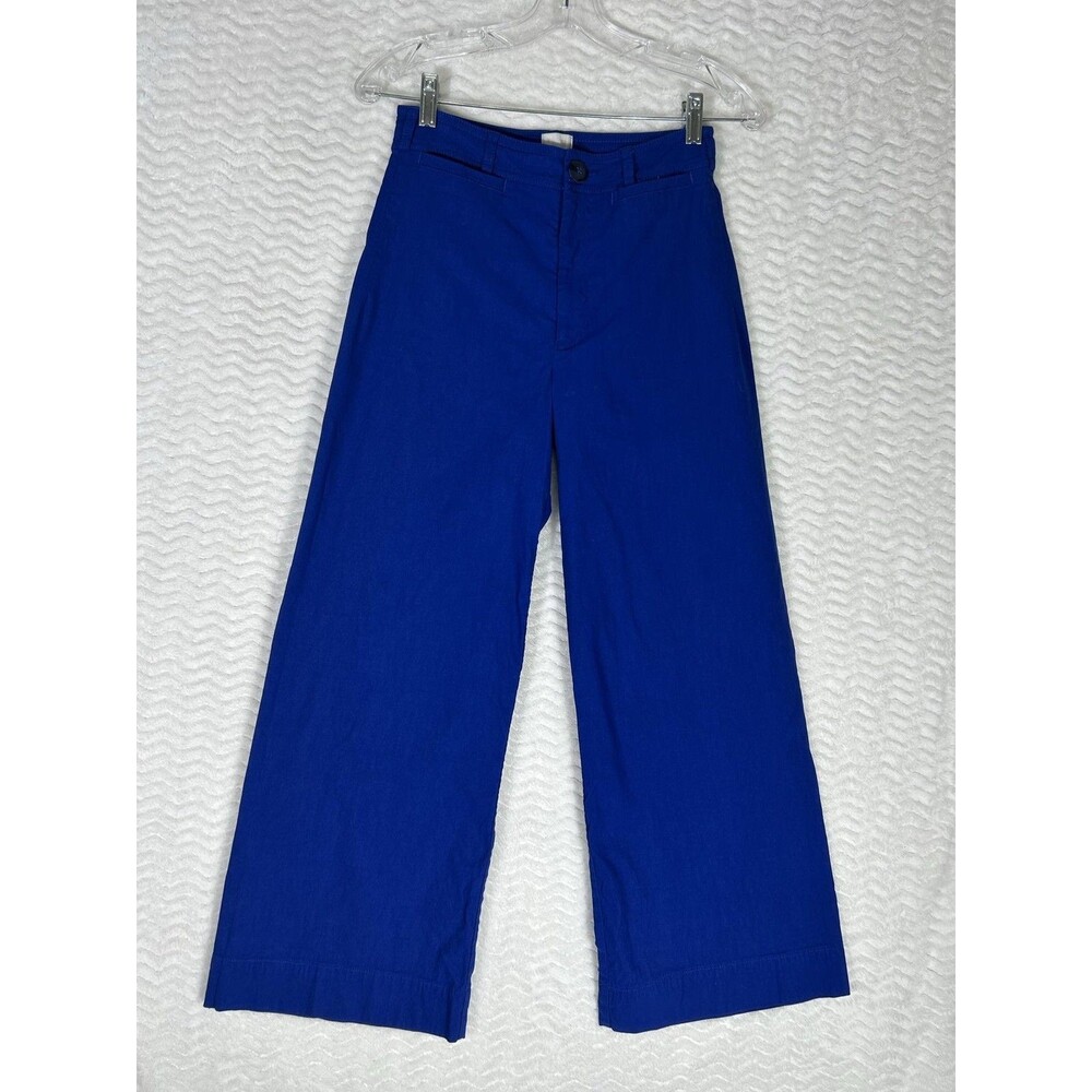 Maeve Pants Womens 27 Blue Linen Cropped Wide Leg Zip Pockets Relaxed Fit Ettie‎ - Picture 2 of 10